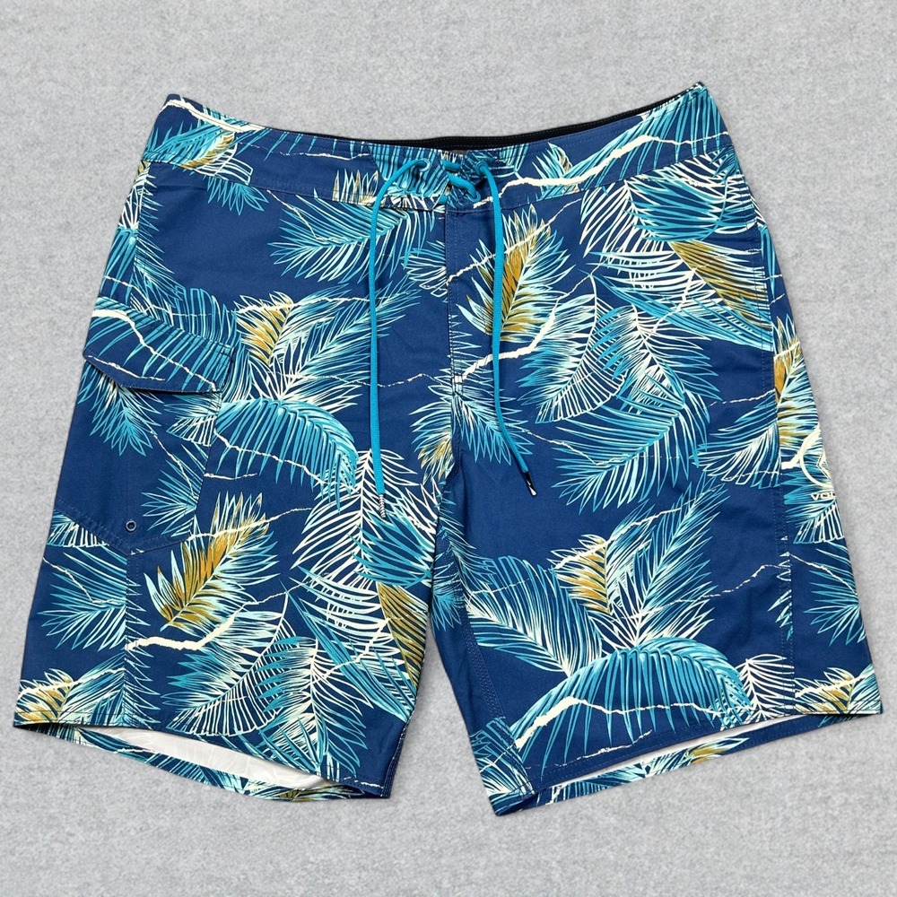 Volcom Board Shorts Men's 36x9 Blue Floral Linerless Tropical Beach Surf Swim